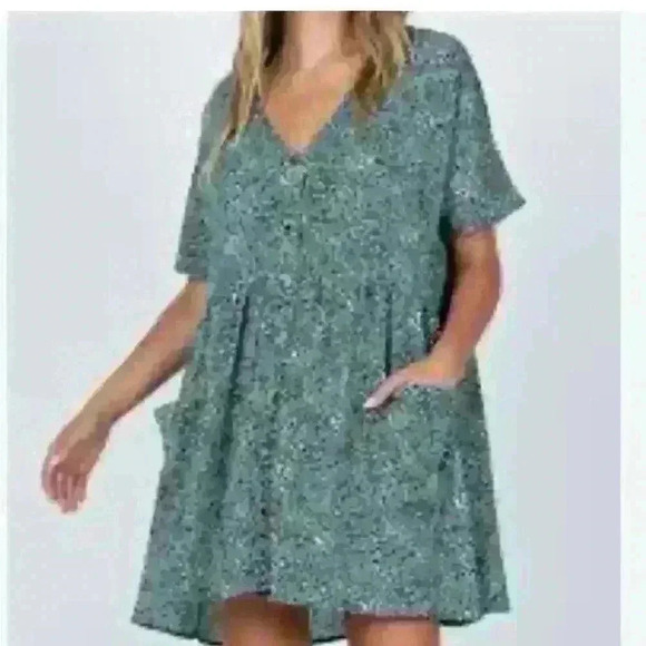 PRINCESS POLLY Green Liberty Floral Oversized Flowy Boho Dress Size US 0 - Picture 2 of 6